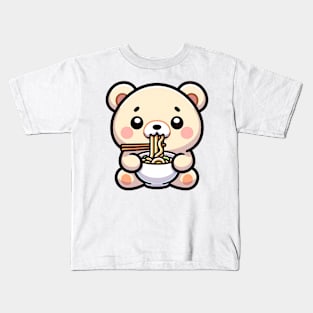 Cute White Bear Eating Ramen Kawaii Kids T-Shirt